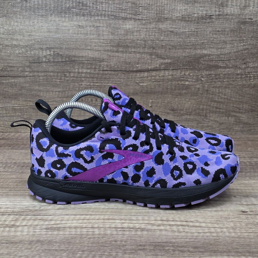 Brooks Revel 5 Women's Size 9.5 B Purple Black Leopard Print Shoes 1203611B567
